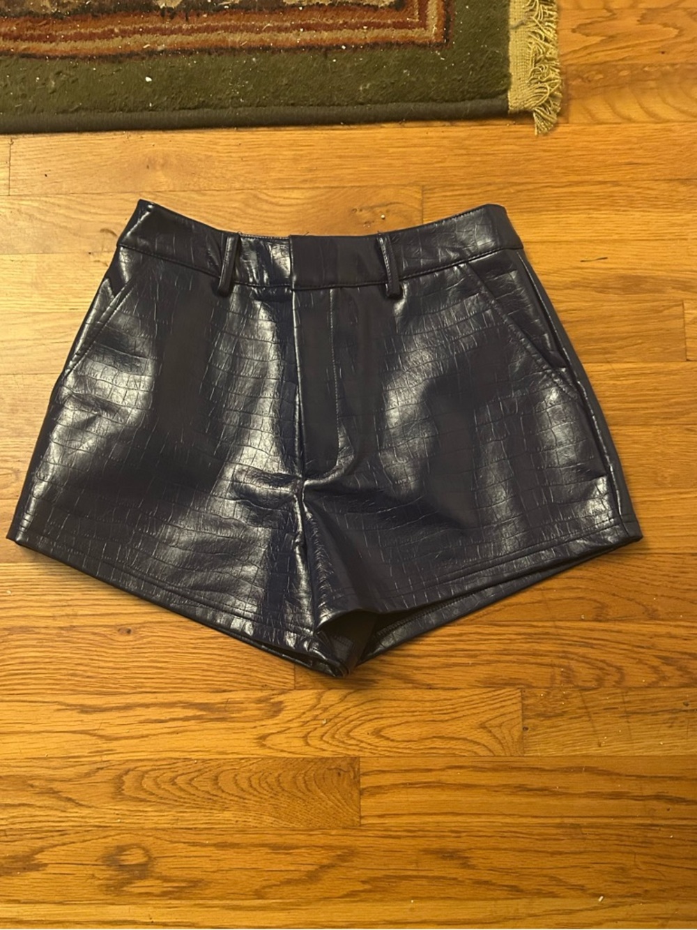 Noli Croc-Embossed High-Waist Shorts - Navy Blue